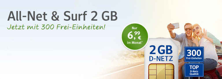 WEB.DE All-Net & Surf: 2 GB Daten-Flat + 250 Frei-Einheiten für nur 6,99 Euro!