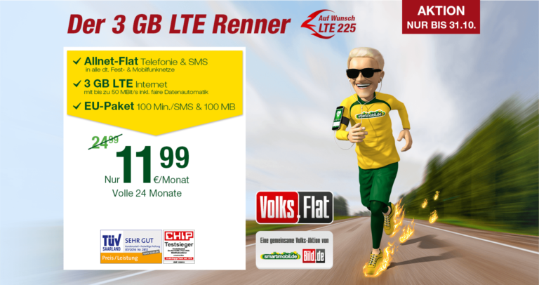 Die neue Volks-Flat mit 3 GB LTE für nur 11,99 Euro!