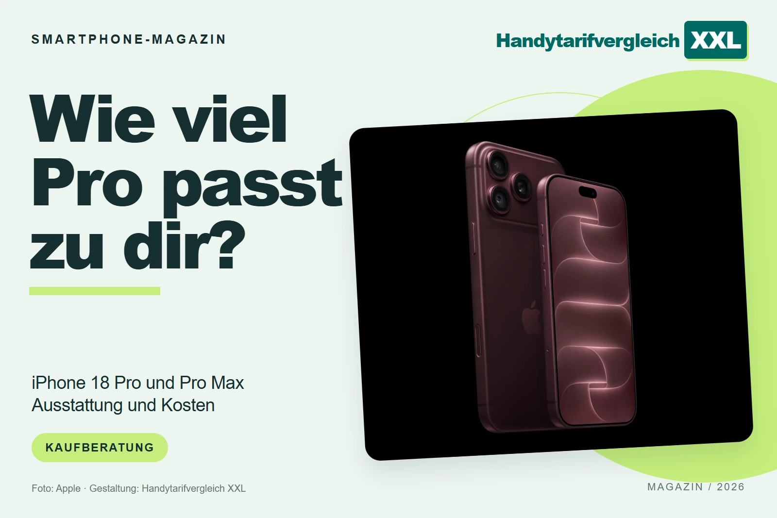 Wie viel Pro passt zu dir? iPhone 18 Pro und Pro Max – Ausstattung und Kosten. Beitragsmotiv von Handytarifvergleich XXL.